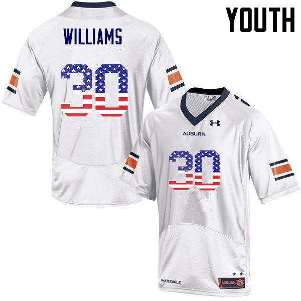 Auburn Tigers Youth Tre Williams #30 White Under Armour Stitched College USA Flag Fashion NCAA Authentic Football Jersey SVE3574GK